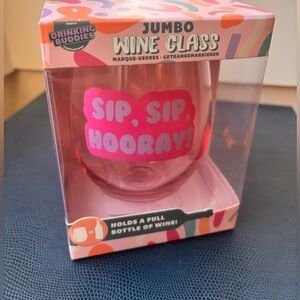 Drinking Buddies Jumbo Wine Glass “Sip Sip Hooray” Holds Full Bottle New